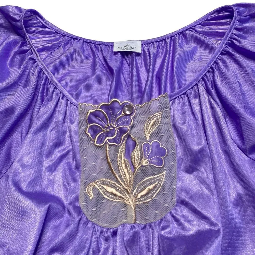 Vintage Milco New York Long Nightgown Nightdress Lavender Lace Floral Inset OS - Picture 5 of 12